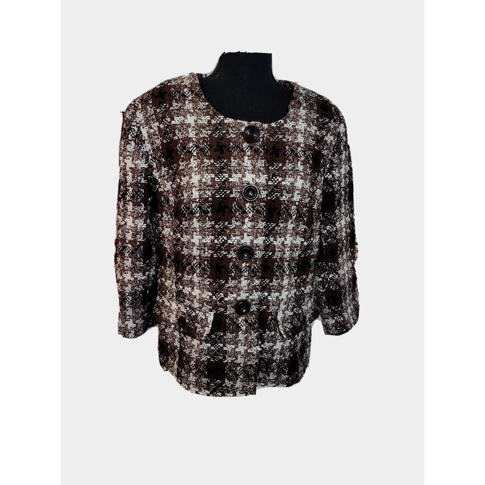 Womens Dressbarn Brown Textured Lined 3/4 Sleeve Blazer Size XL